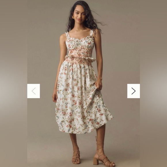 Anthropologie Dresses & Skirts - Anthropologie Sleeveless Smocked-Waist Ruffled Midi Dress